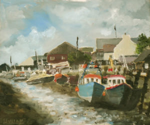 painting of boats at Queenborough, Sheppey