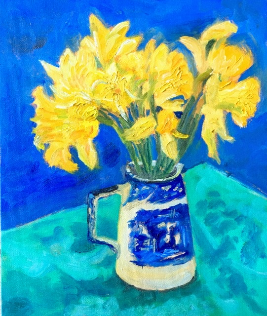 Daffodils in a jug still life painting