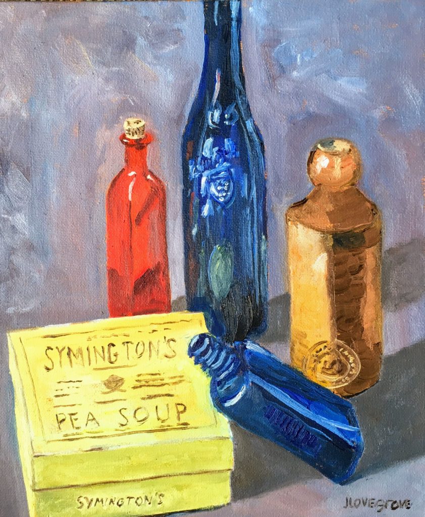 Glass bottles oil painting