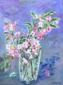 Weigela in an antique vase painting