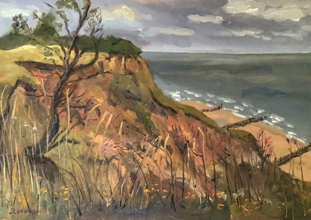 Receding coastline, oil painting