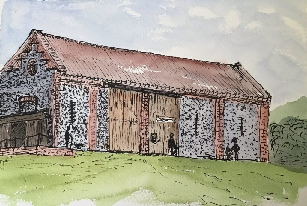 Old flint barn, painting