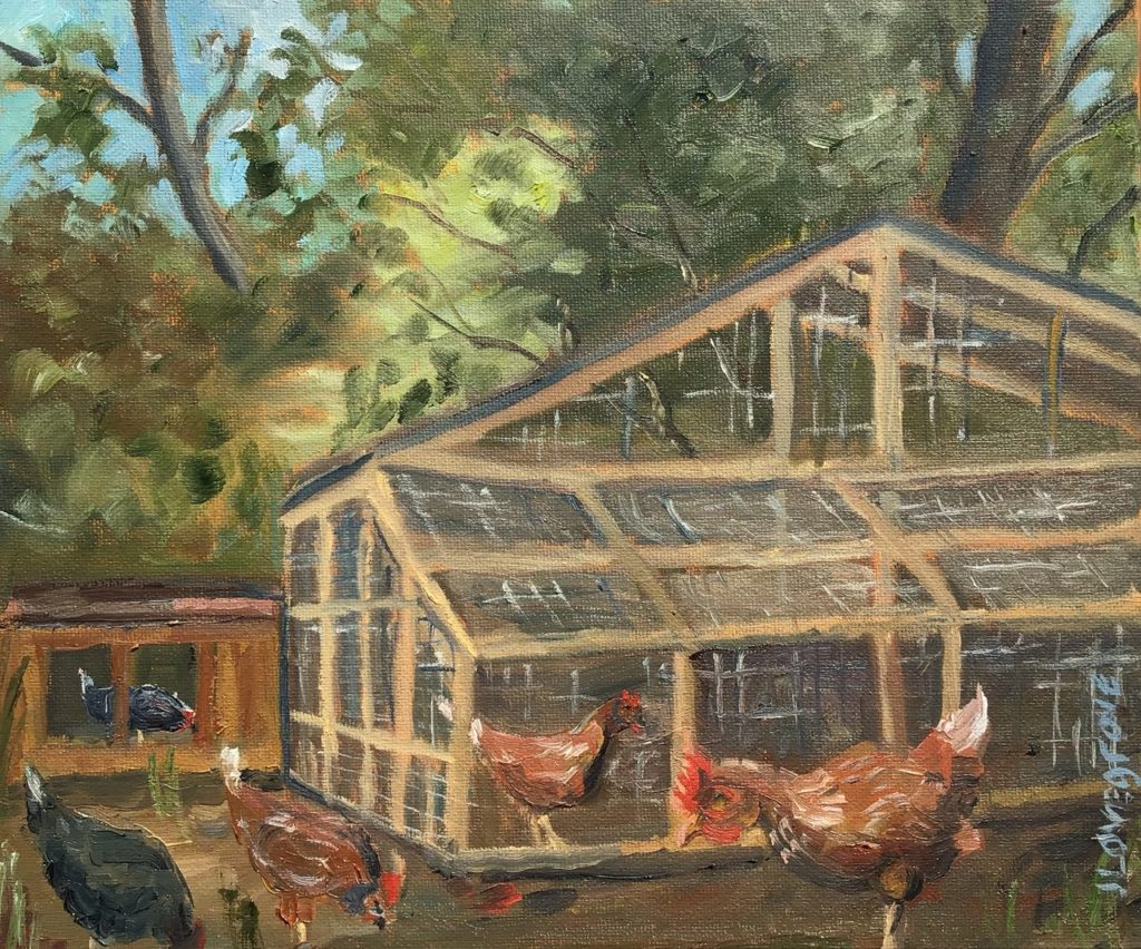 Chicken run, oil painting