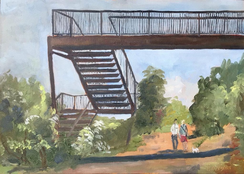 Disused footbridge, oil painting