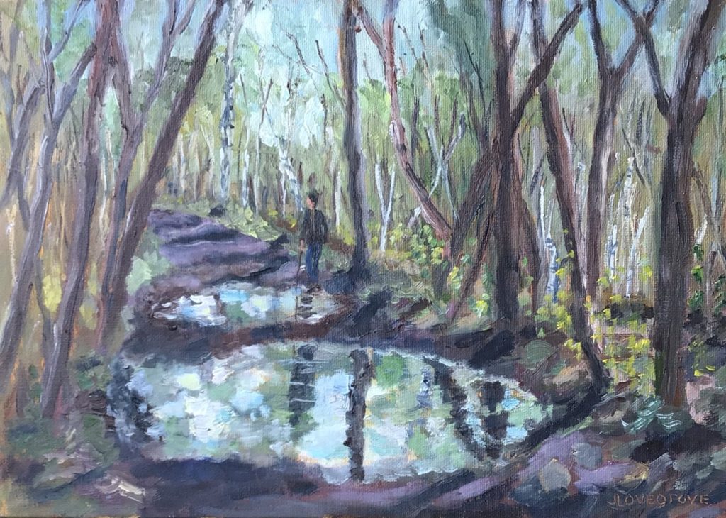 Puddles in the woods, painting