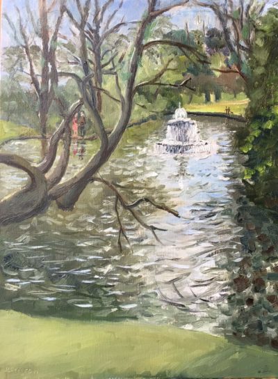 Fountain in the park painting