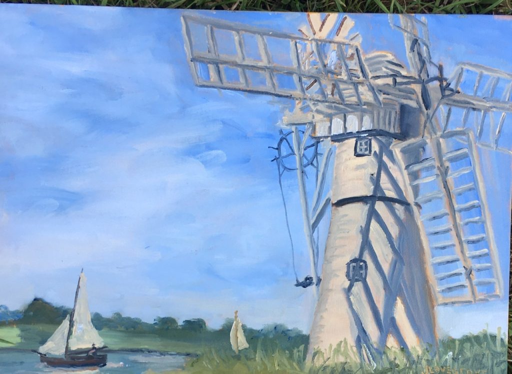 Oil painting of Thurne Mill, Norfolk