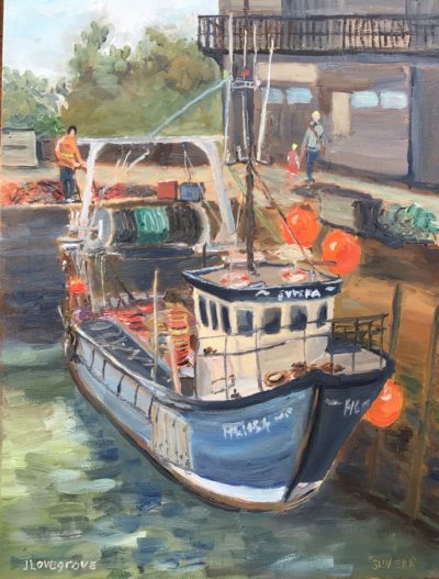 Fishing boat oil painting