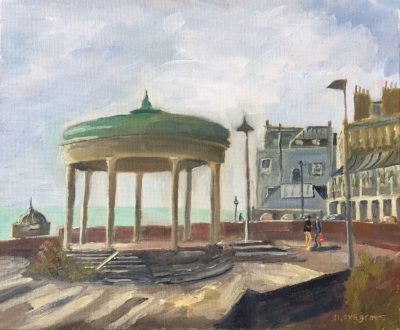 Bandstand meeting oil painting