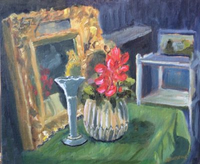 Red Cyclamen and mirror, painting