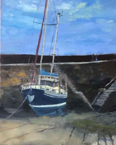 Waiting for the tide, Mousehole, painting