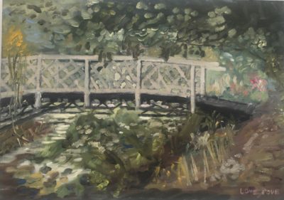 Lattice garden bridge, oil painting