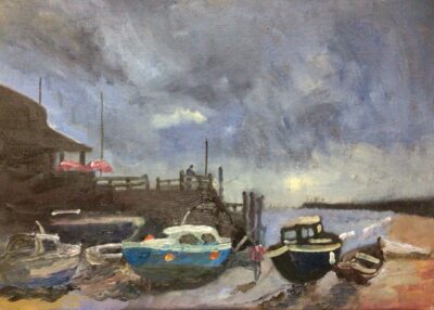 Boats at the Jetty, painting
