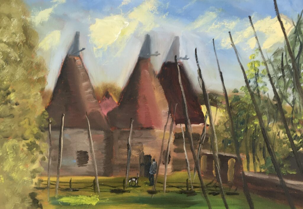 Kentish oast houses, painting