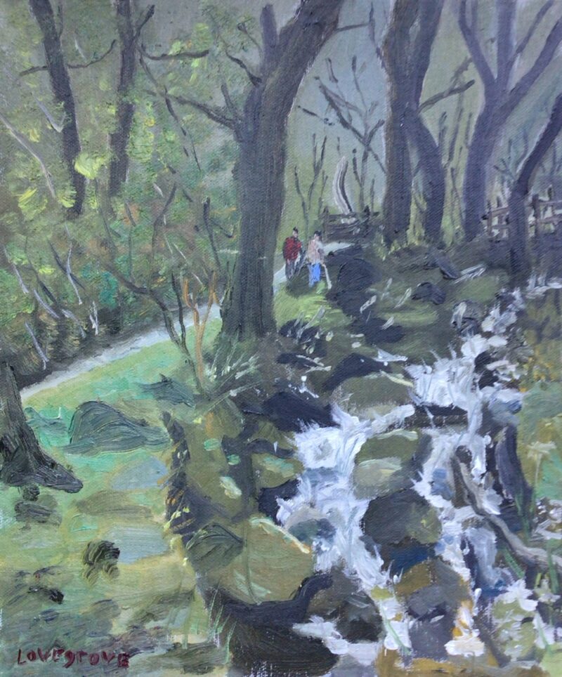 Waterfall at Minffordd, painting