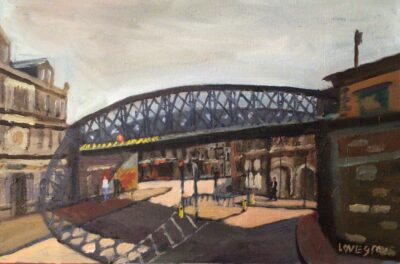 Lattice girder railway bridge at Longton, oil painting