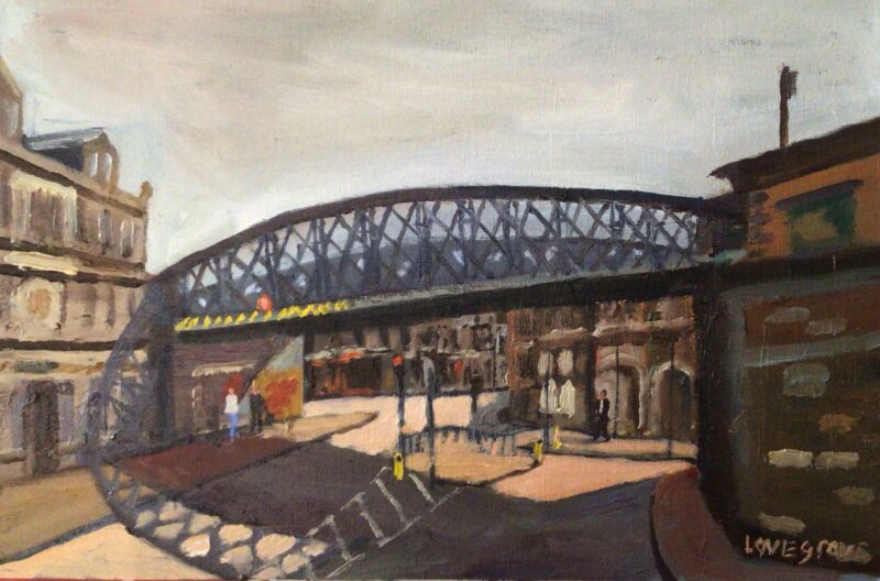 Lattice girder railway bridge at Longton, oil painting