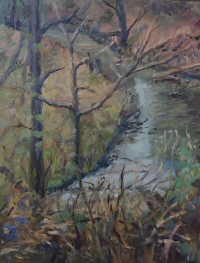 Misty day in the forest, painting