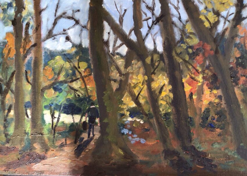 By the forest lake, painting